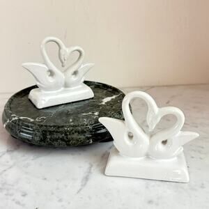 Vintage White Ceramic Swan Figurines – Pair – 3.75” Tall